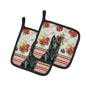 Belgian Sheepdog Groenendael Vegetables Pair of Pot Holders Pair 7.5x7.5 Quilted Insulated Hot Pads Decorative Kitchen Gift Made in USA