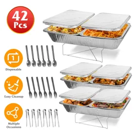 Set Of 42Pcs Disposable Chafing Dish Buffet Set Chafing Servers With Covers Spoons Forks Tongs Full-Size Pans Food Warmers For Parties Events (Option: 42PcsSet)