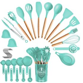 4 Colors Options -- Set Of 35Pcs Kitchen Cooking Utensils Set Spatula Set Baking Utensil Set Kitchen Accessories Necessities With Holder Egg Whisk (Option: green)